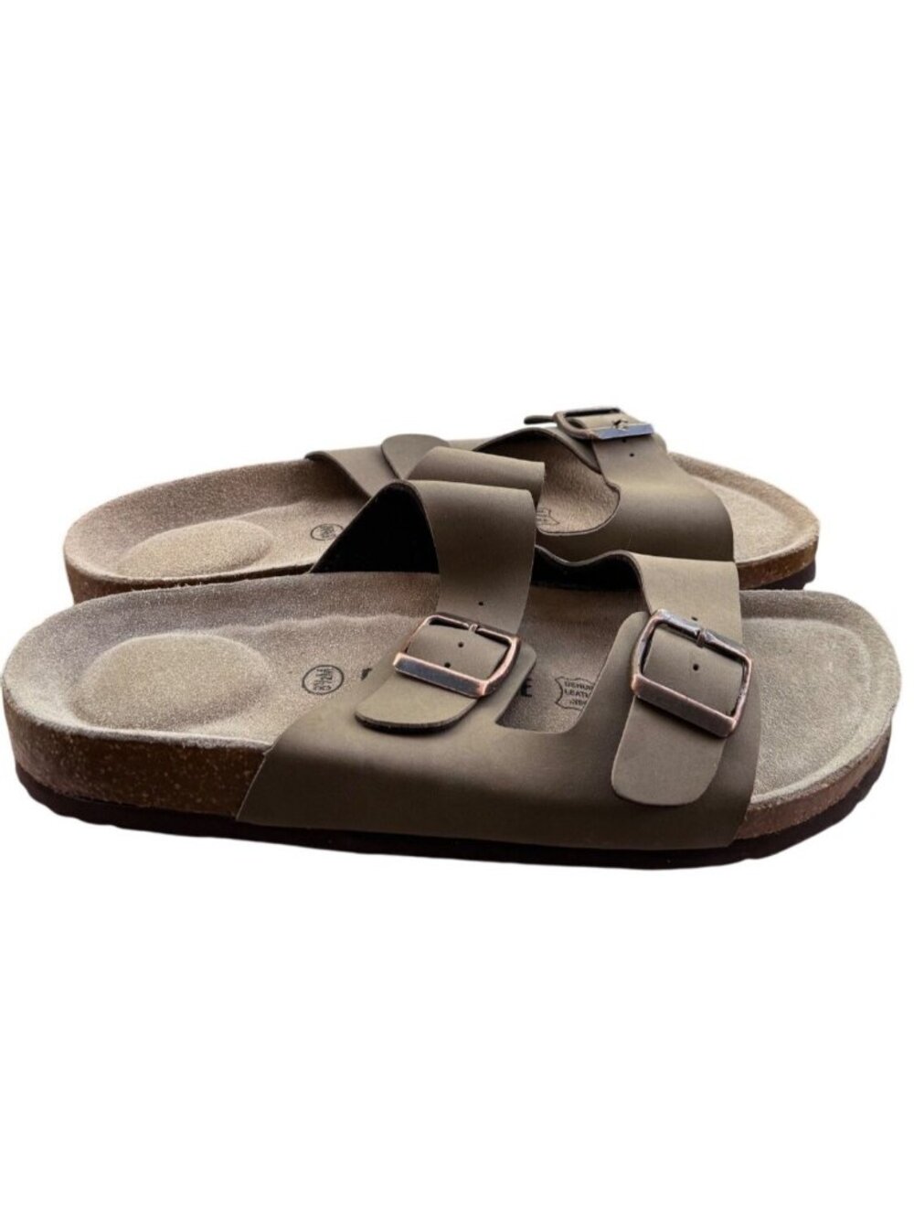 Cushionaire Lane Women's 8.5 Beige Buckle Cork Footbed Sandals Comfort
